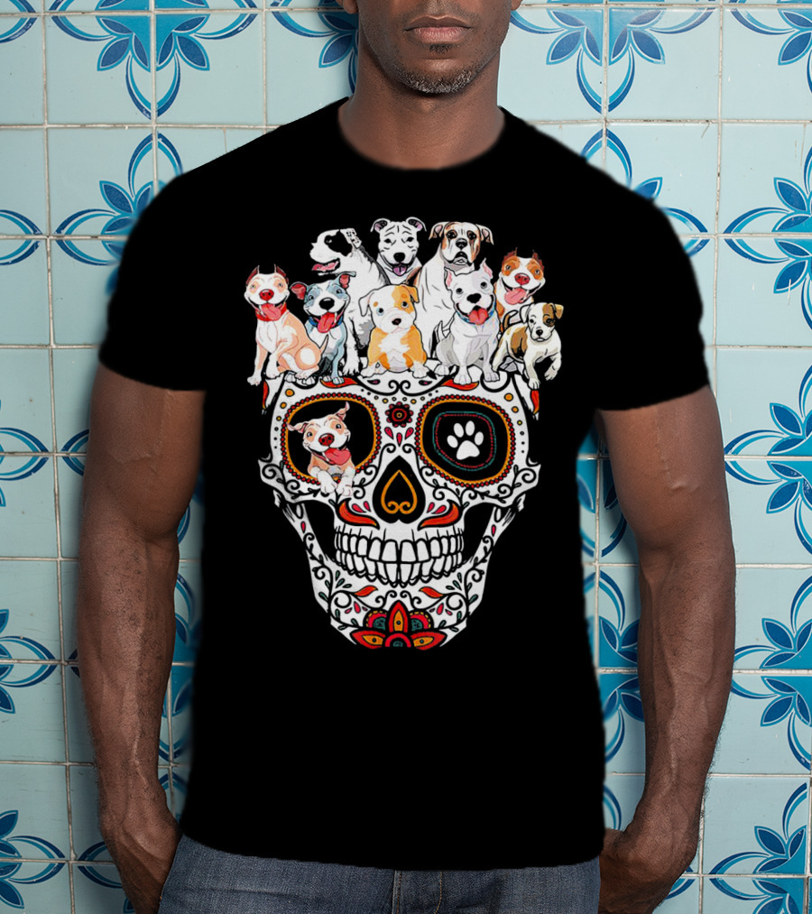 Pitbull Mom Sugar Skull Funny Canine Compilation T-Shirt