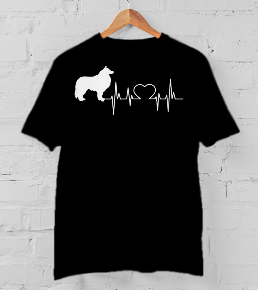 Rough Collie Dad Heartbeat With Heart Outline T-Shirt