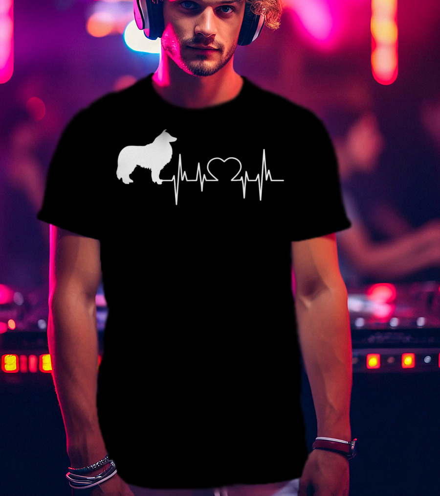 Rough Collie Dad Heartbeat With Heart Outline T-Shirt