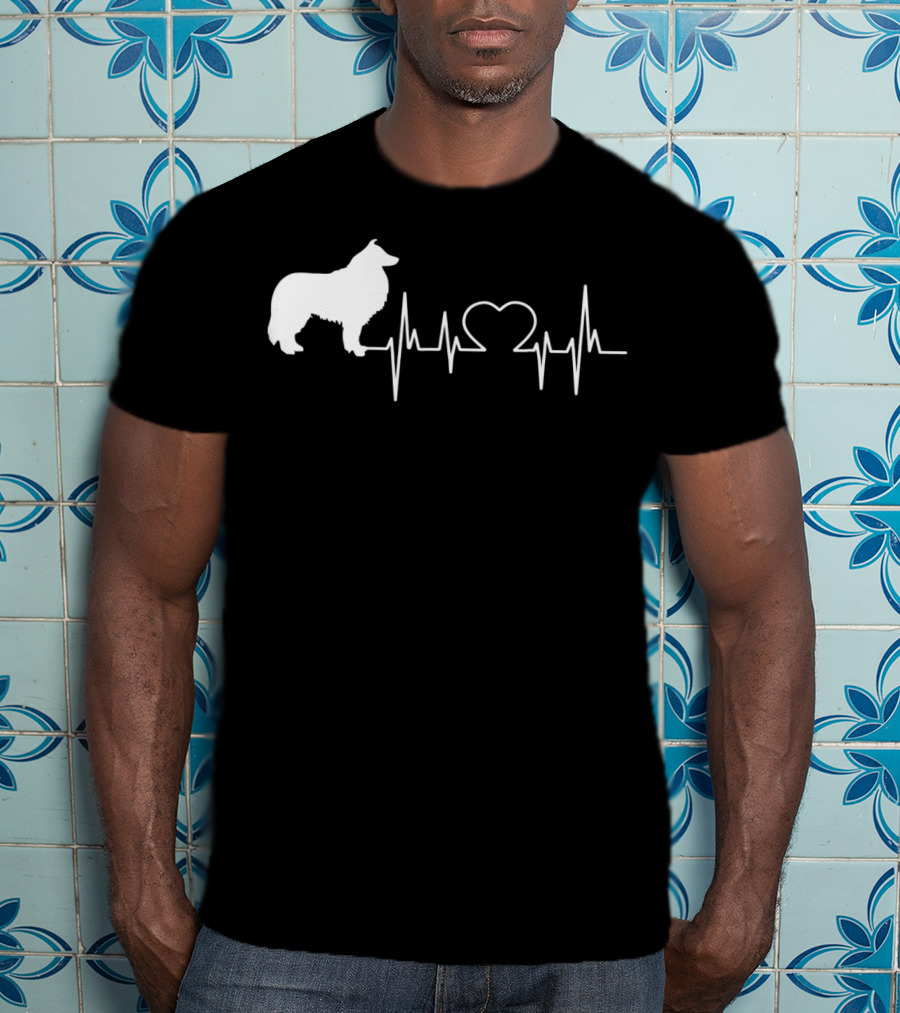 Rough Collie Dad Heartbeat With Heart Outline T-Shirt