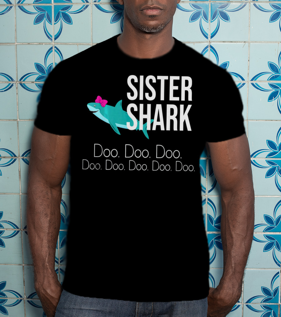 Sister Shark Doo Doo Doo Bow Pink T-Shirt