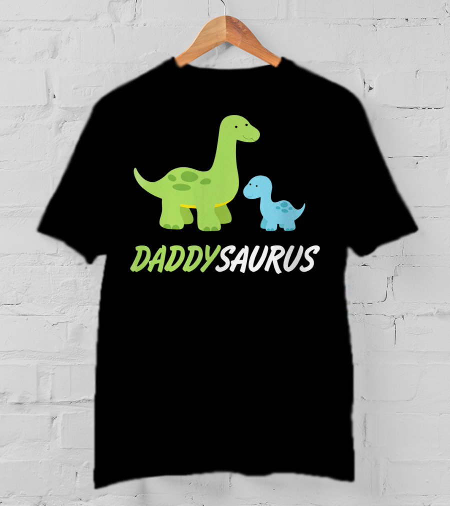 Daddysaurus Cute Sweet Daddy Family With Green Blue Dinosaurs T-Shirt