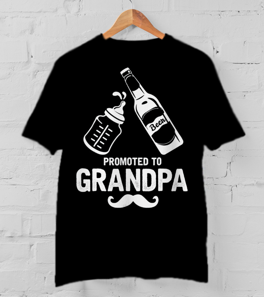 Promoted To Grandpa First Time Dad Beer Bottle Baby Bottle T-Shirt