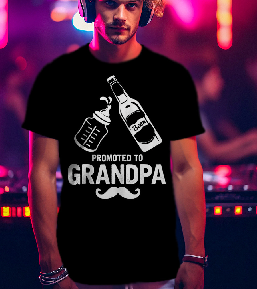 Promoted To Grandpa First Time Dad Beer Bottle Baby Bottle T-Shirt