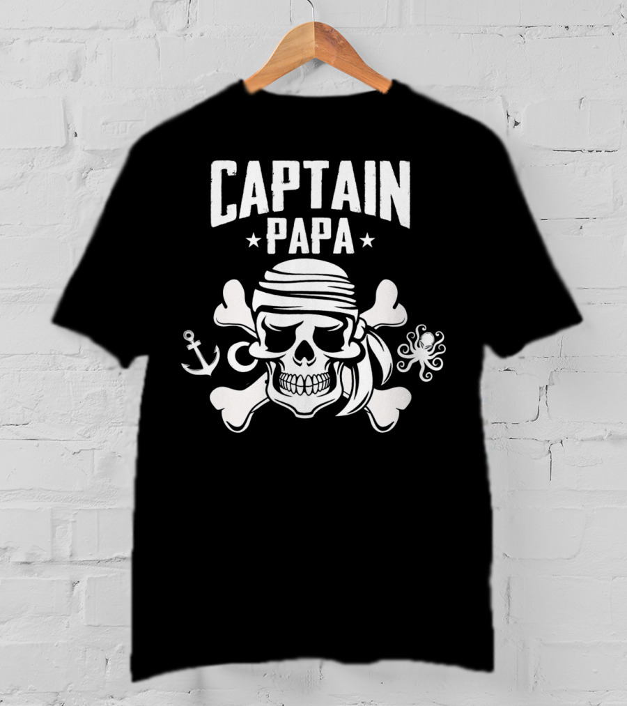 Captain Papa Funny Pirate Dad Skull And Crossbones Anchor Octopus T-Shirt