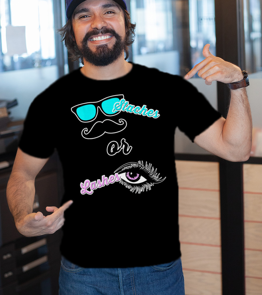 Staches Or Lashes Gender Reveal Sunglasses Mustache Eyelash Eye T-Shirt