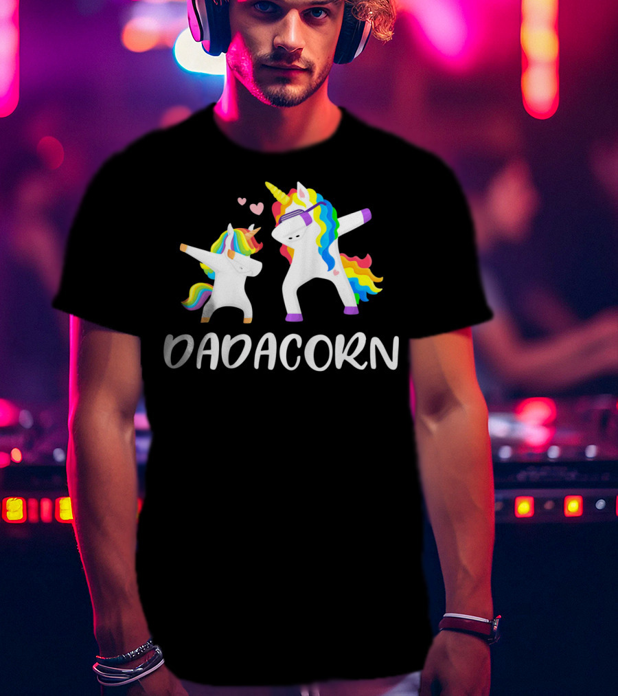 Dadacorn Rainbow Unicorn Daddy And Child Dancing T-Shirt