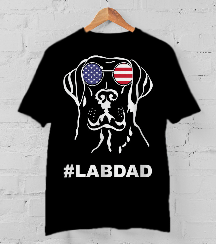 LabDad American Flag Sunglasses Dog T-Shirt