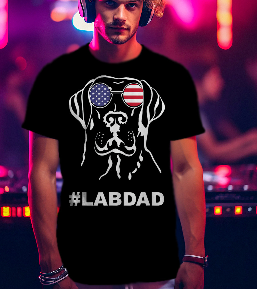 LabDad American Flag Sunglasses Dog T-Shirt