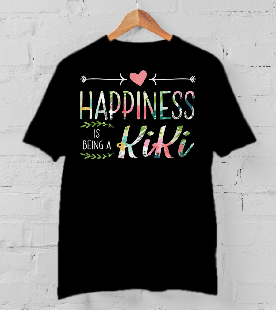 Happiness Is Being A Kiki Dad Flowe Heart Arrows Floral T-Shirt