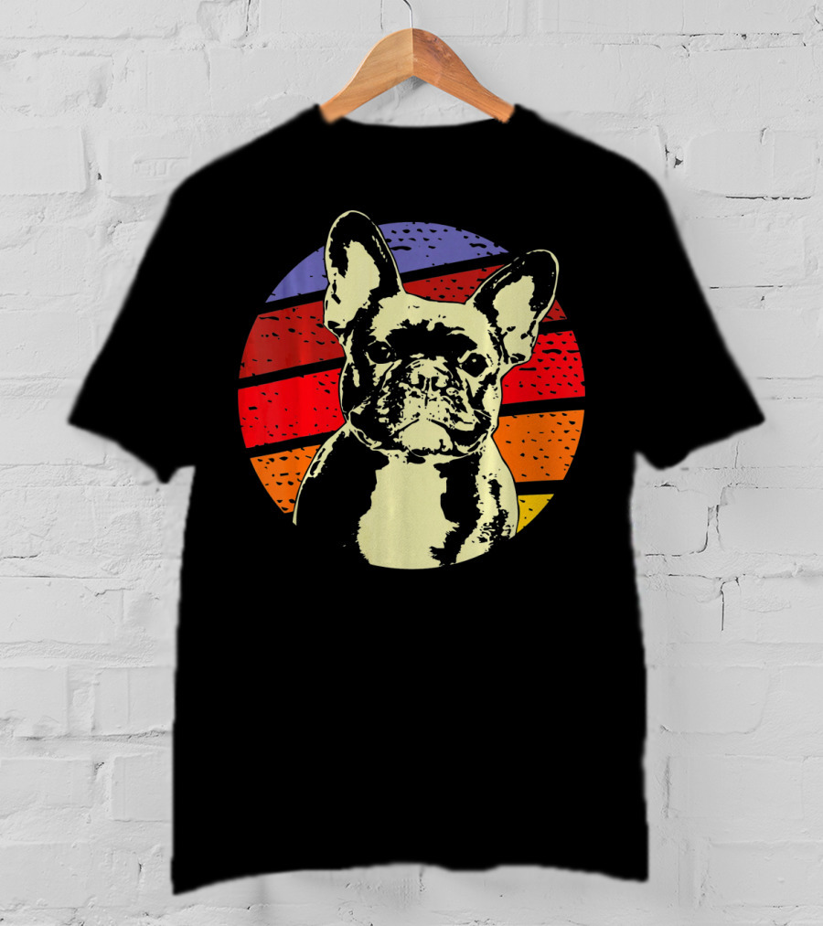 Vintage French Bulldog Dad Retro Colorful Stripes T-Shirt