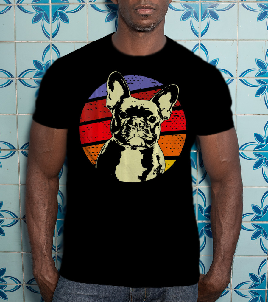 Vintage French Bulldog Dad Retro Colorful Stripes T-Shirt