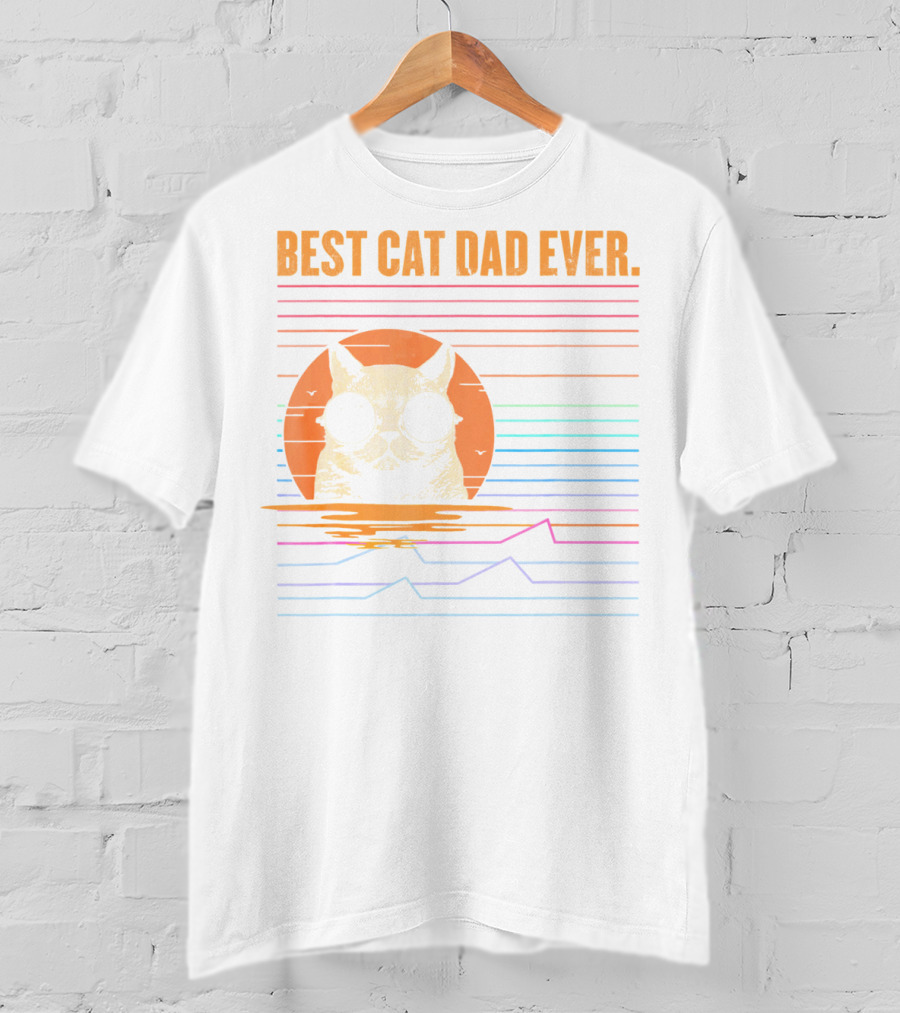 BEST CAT DAD EVER Retro Sunglasses Cat Sunset T-Shirt