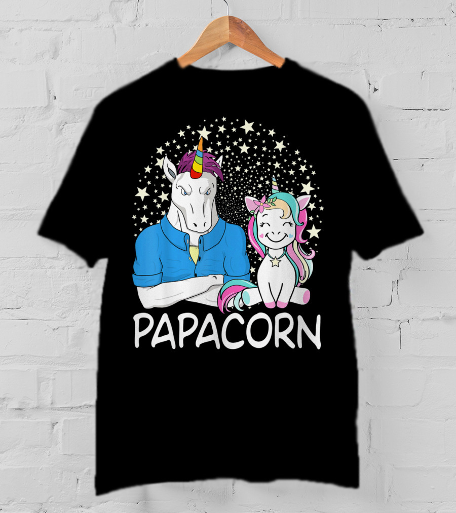 Papacorn Unicorn Dad And Baby Daddy Mens Stars T-Shirt