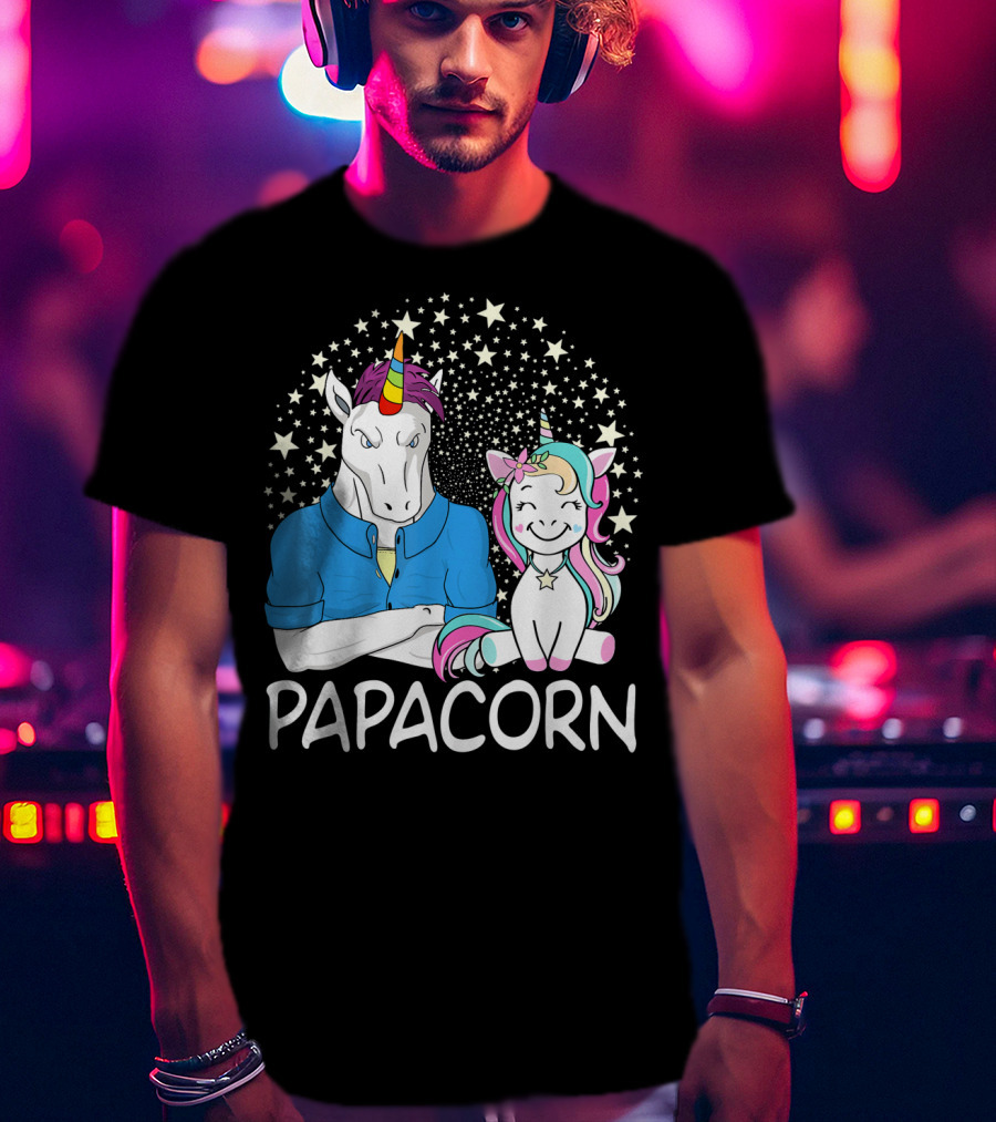 Papacorn Unicorn Dad And Baby Daddy Mens Stars T-Shirt