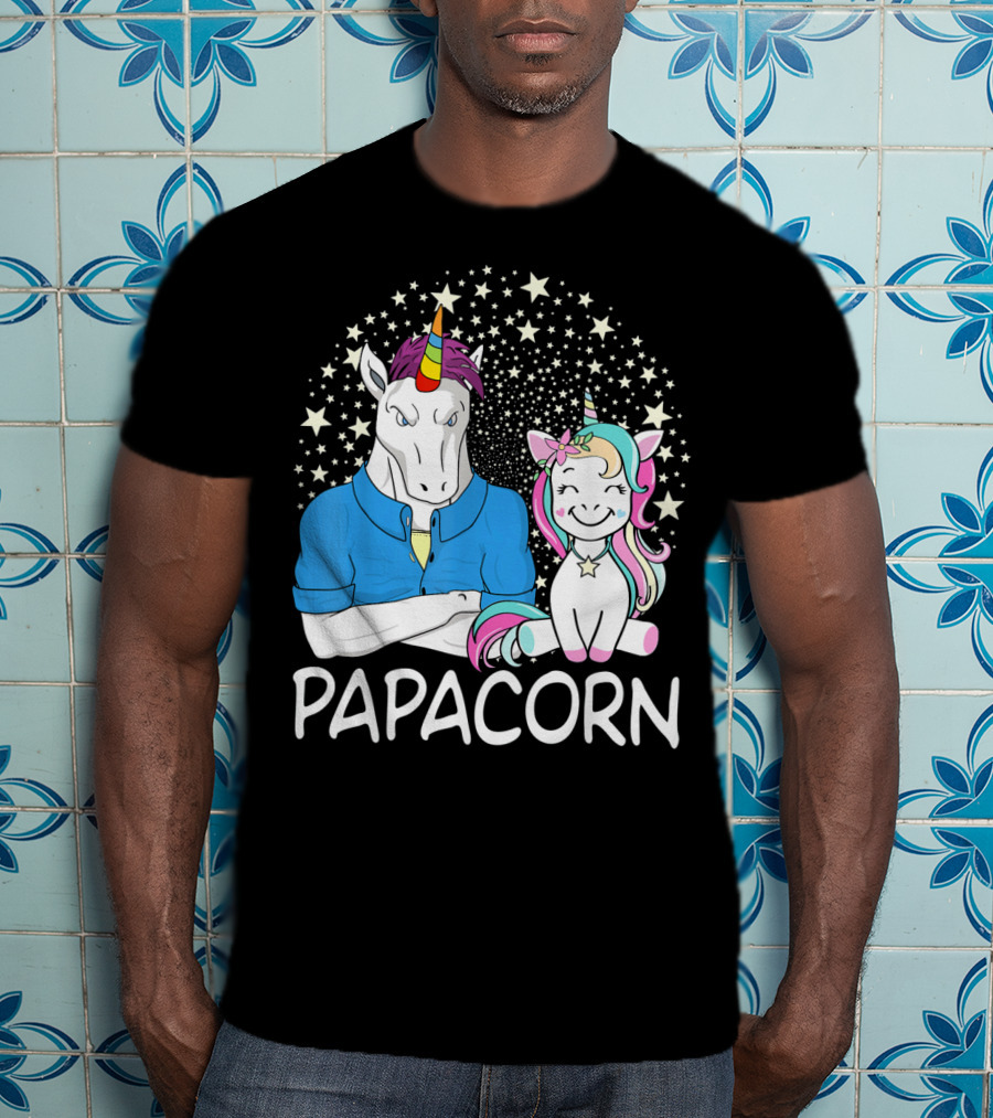 Papacorn Unicorn Dad And Baby Daddy Mens Stars T-Shirt