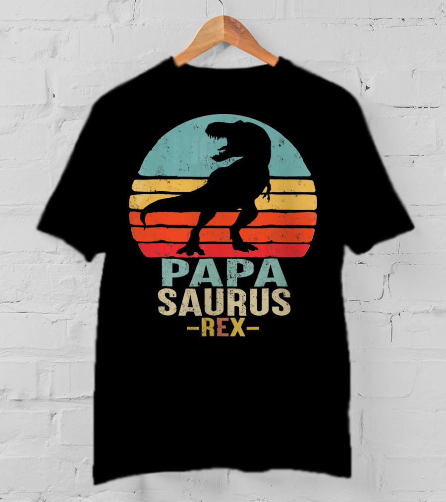 Papasaurus Rex Dinosaur Silhouette Retro T-Shirt