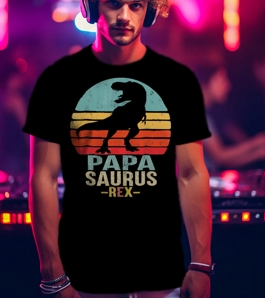 Papasaurus Rex Dinosaur Silhouette Retro T-Shirt