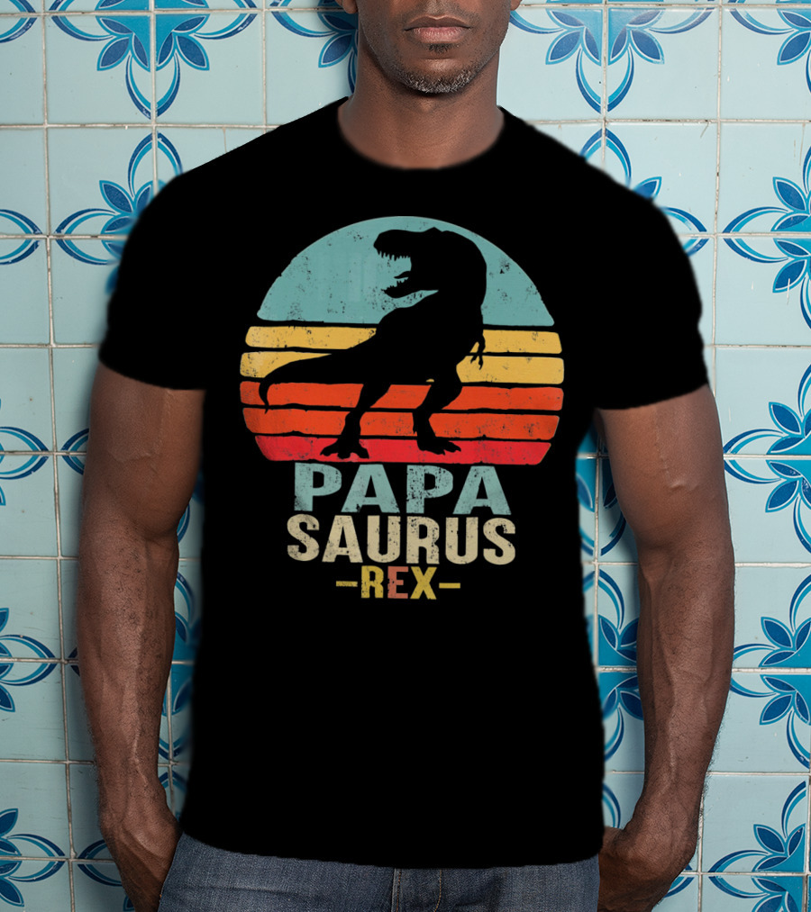 Papasaurus Rex Dinosaur Silhouette Retro T-Shirt