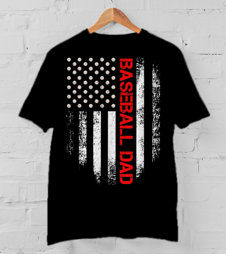 Baseball Dad Vintage USA American Flag Proud T-Shirt