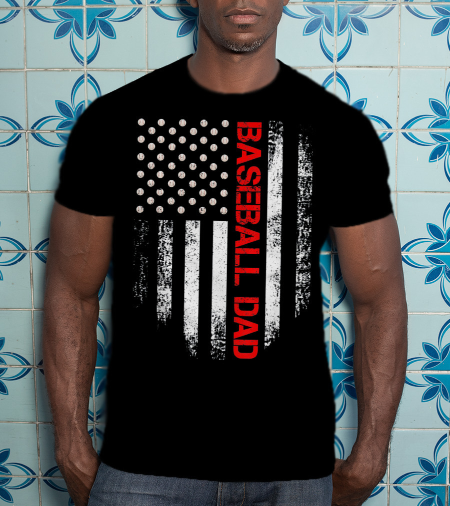 Baseball Dad Vintage USA American Flag Proud T-Shirt