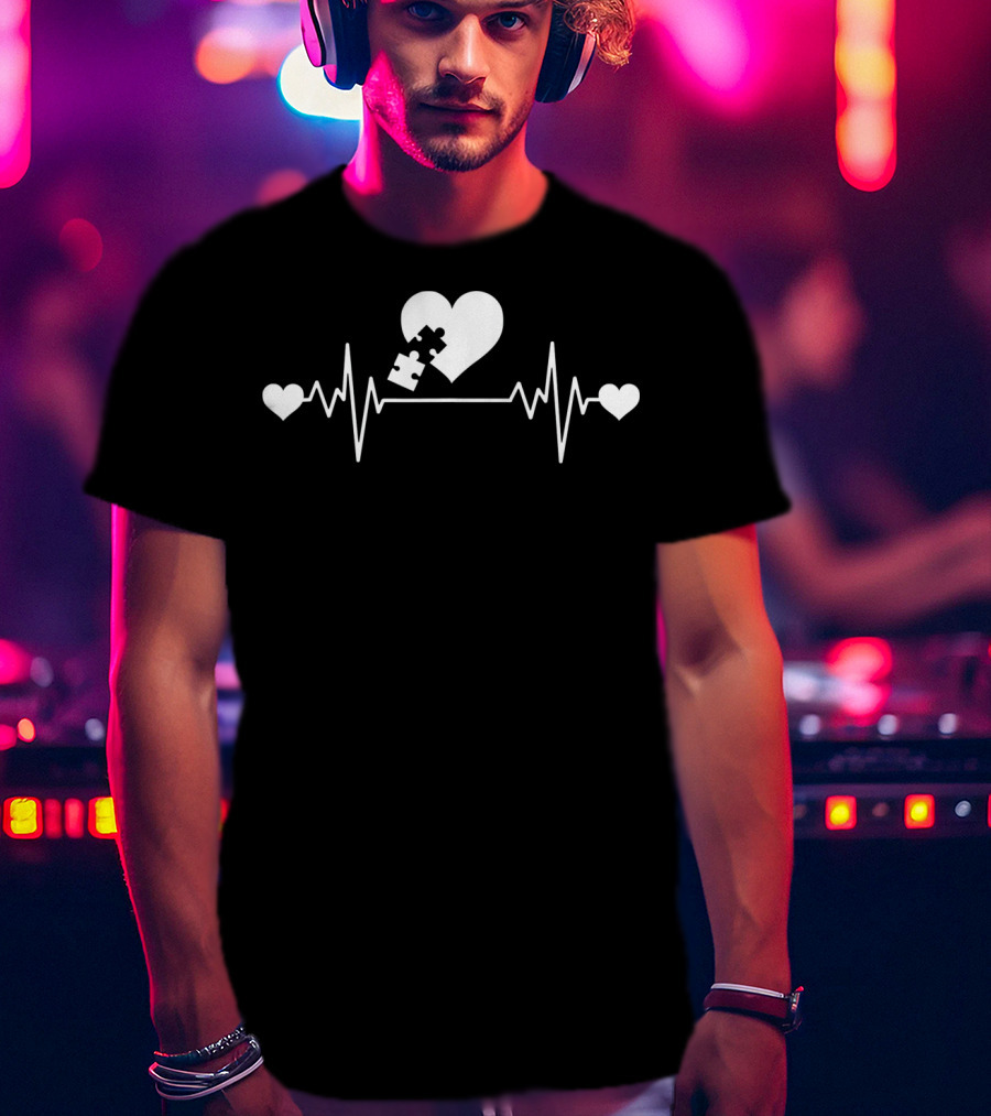 Autism Puzzle Heartbeat Love Puzzle Piece T-Shirt