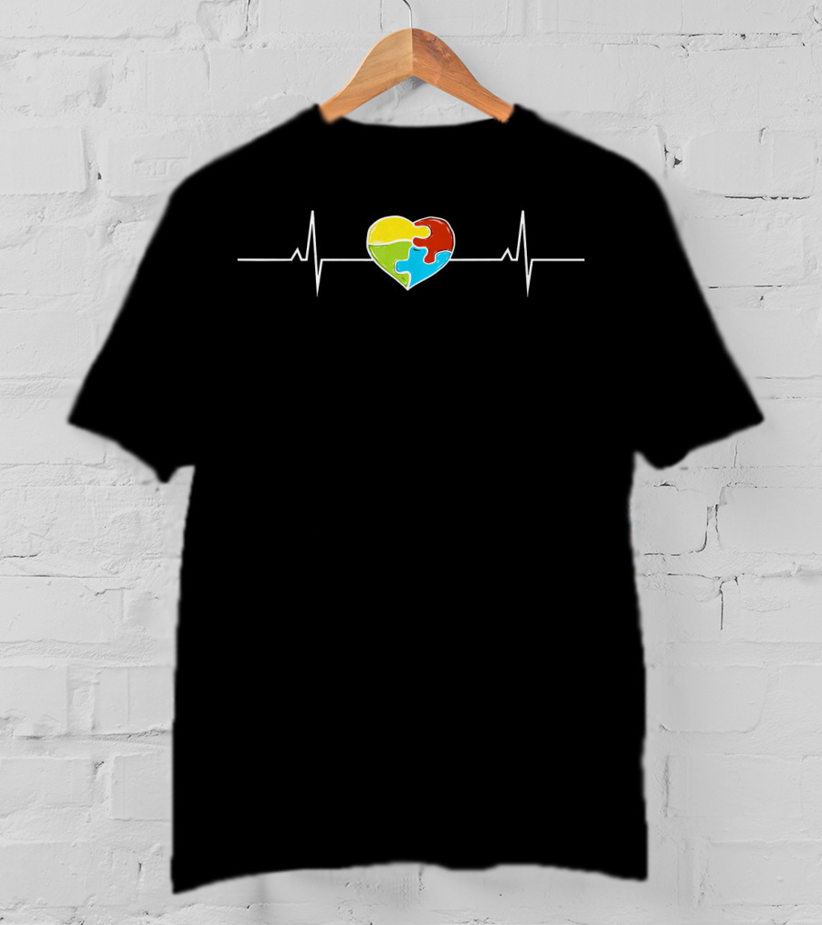 Heart Beat Puzzle Autism Awareness Day T-Shirt