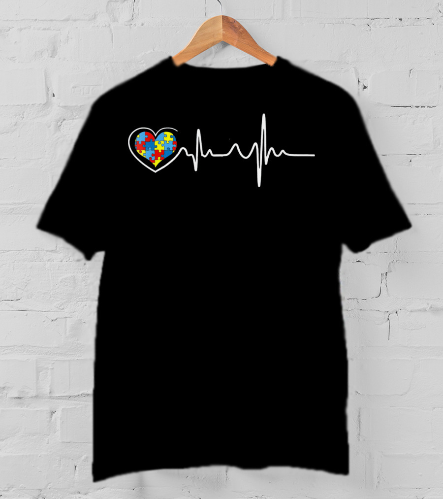 Autism Awareness Heartbeat Puzzle Piece Heart T-Shirt