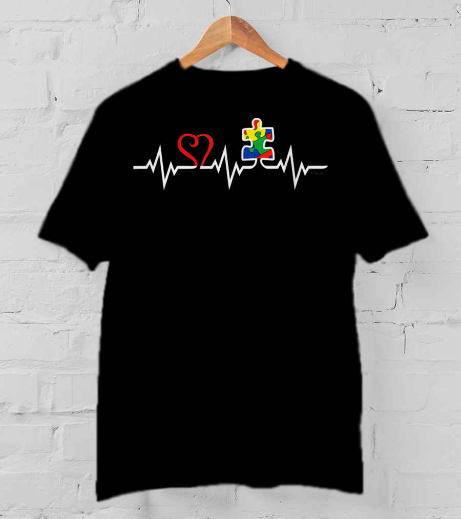 Autism Awareness Heartbeat Puzzle Colorful T-Shirt