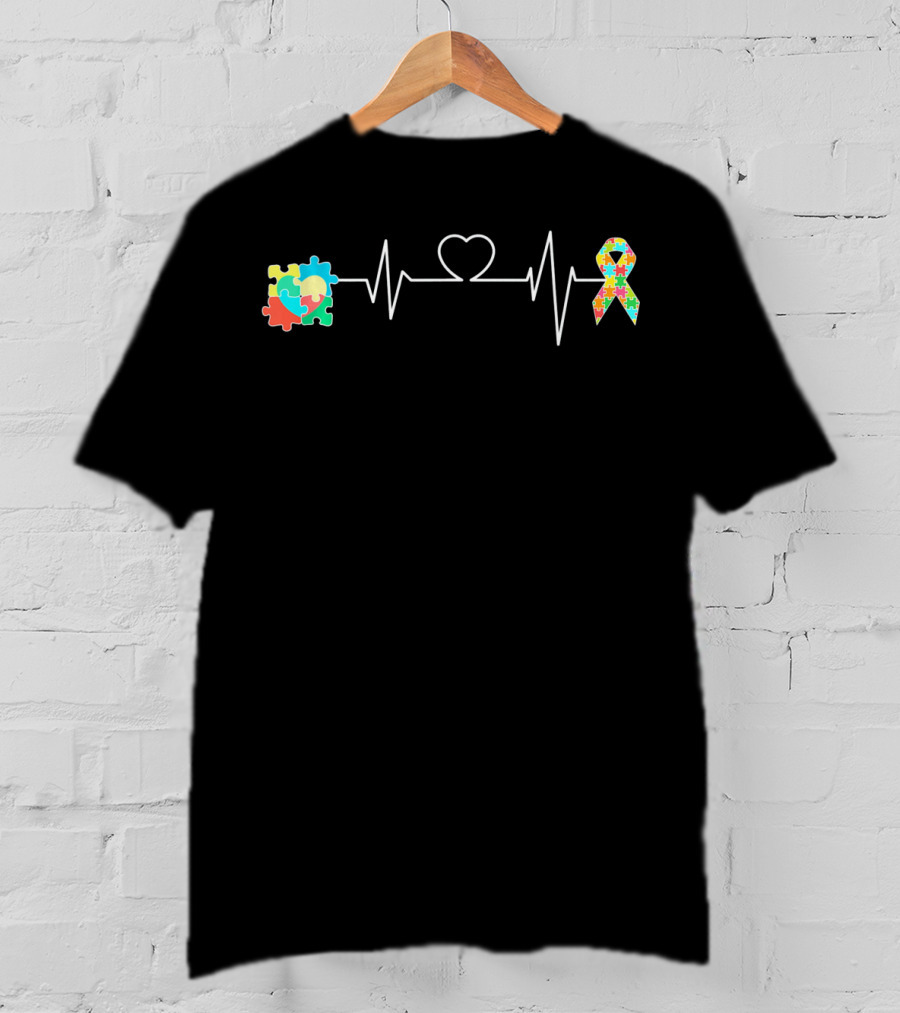 Autism Support Awareness Puzzle Heartbeat T-Shirt