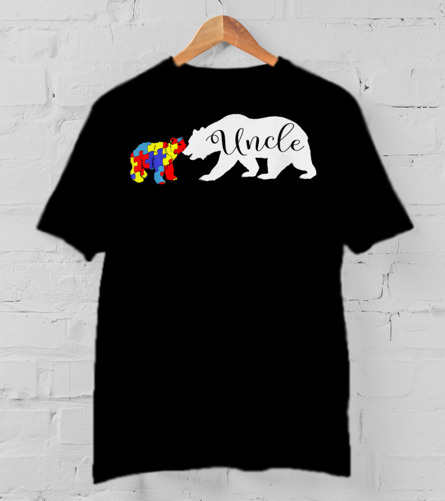 Uncle Bear With Autism Puzzle Bear Design For Awareness Month T-Shirt