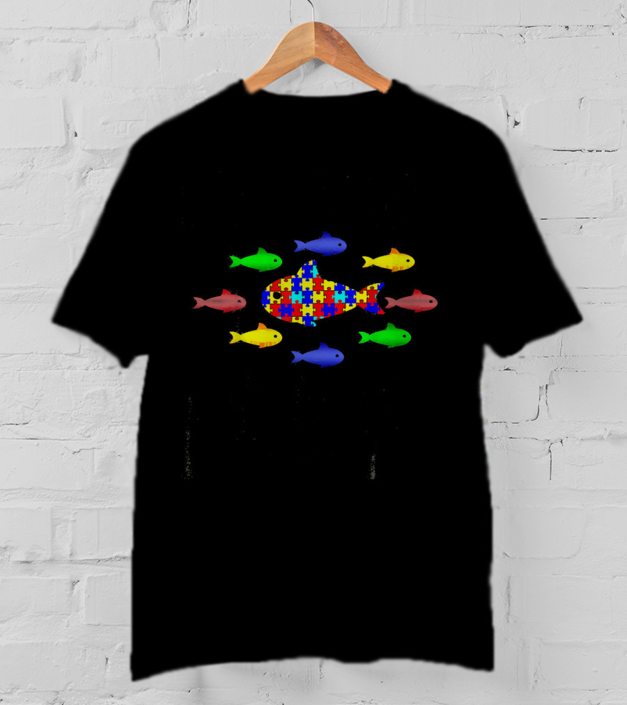 Autism Awareness It's Okay To Be Different Puzzle Piece Fish T-Shirt