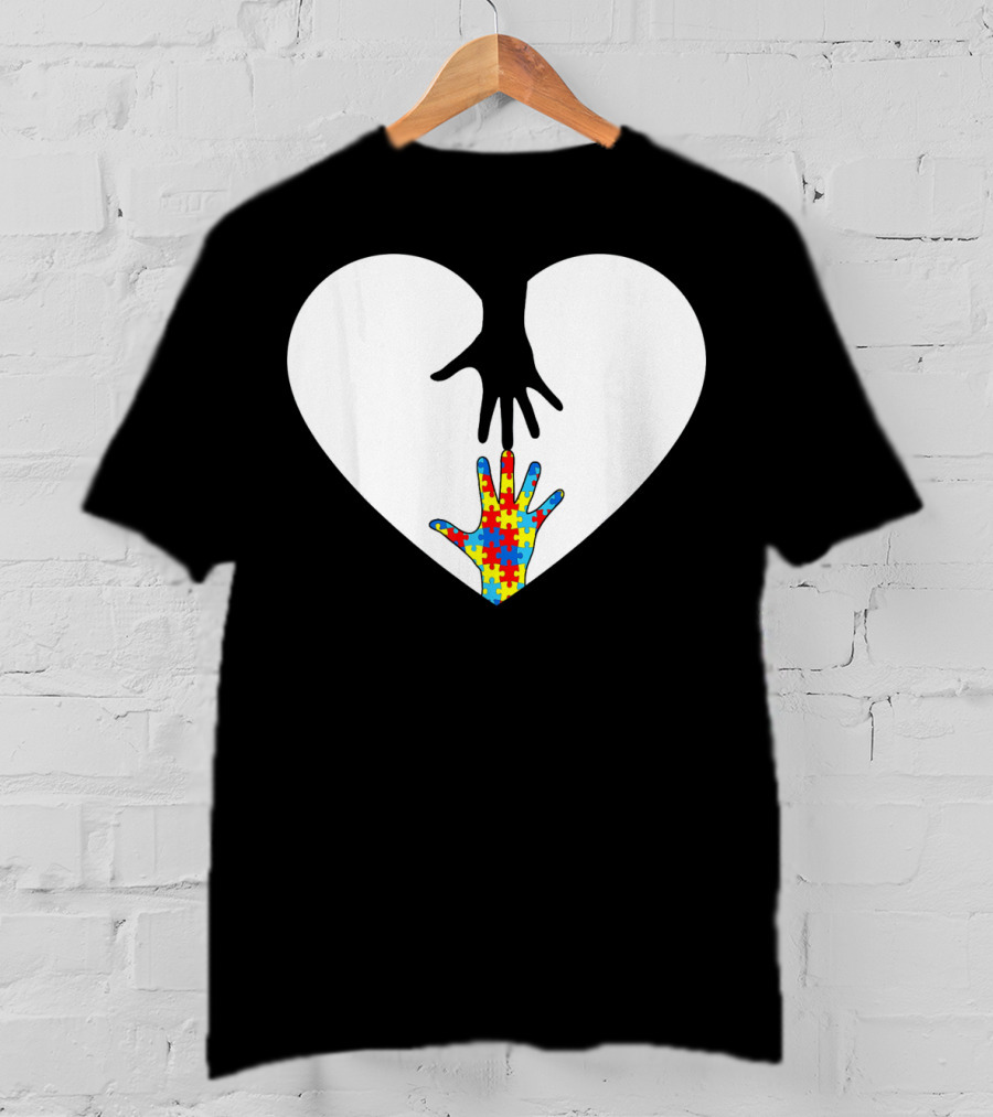 Hand Love Autism Awareness Heart Puzzle Connection T-Shirt