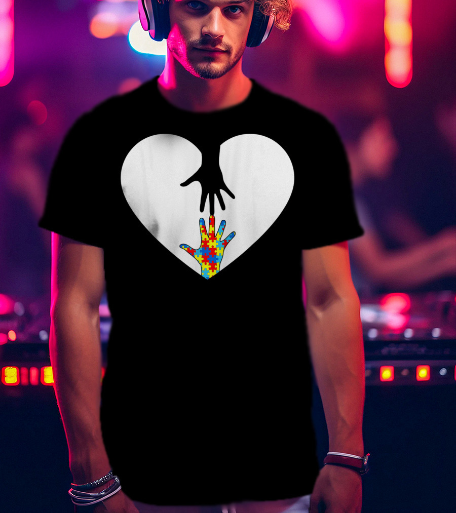 Hand Love Autism Awareness Heart Puzzle Connection T-Shirt