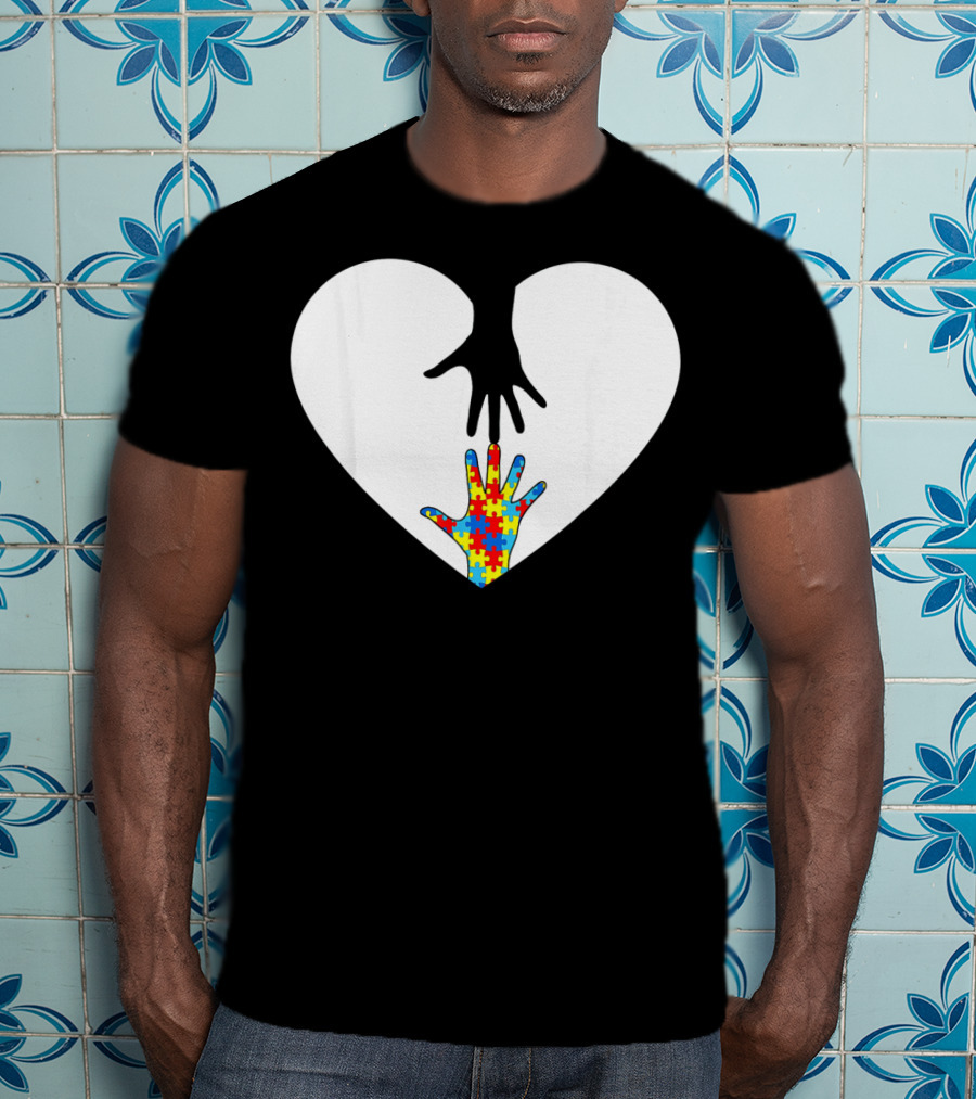 Hand Love Autism Awareness Heart Puzzle Connection T-Shirt