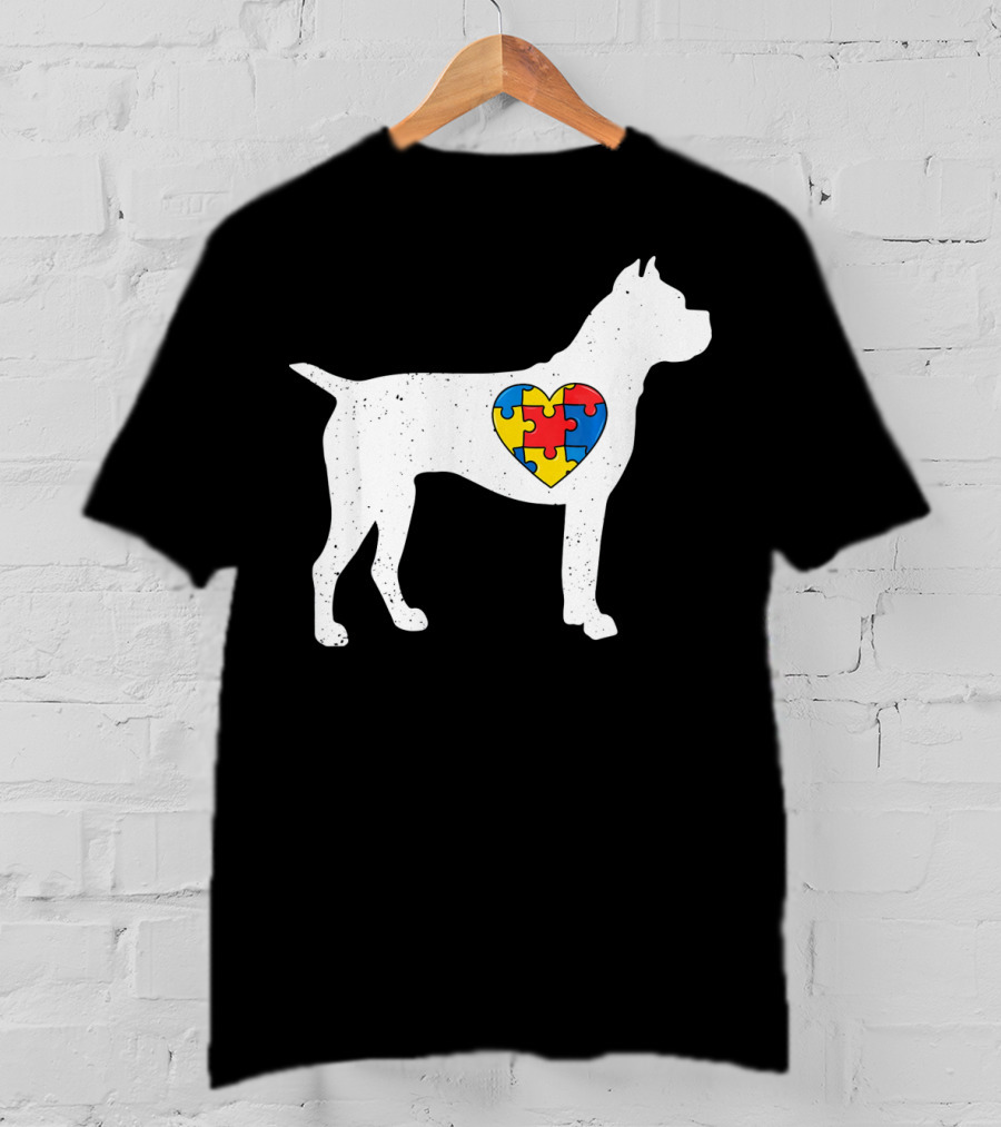 Boxer Heart Autism Awareness Puzzle Day T-Shirt