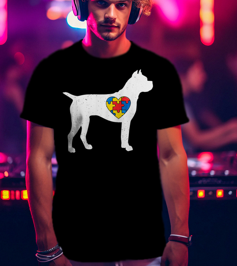 Boxer Heart Autism Awareness Puzzle Day T-Shirt