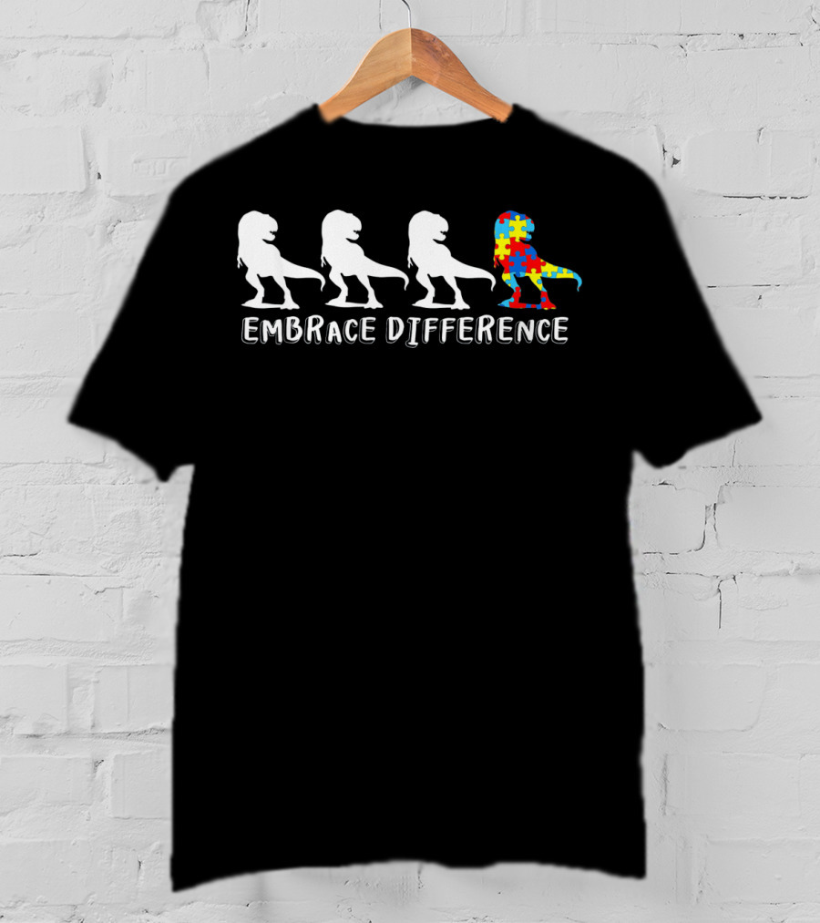 Autism Awareness Dinosaur Embrace Difference Puzzle T-Rex T-Shirt
