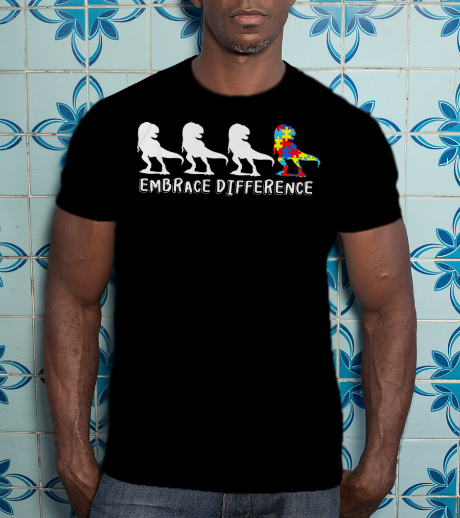 Autism Awareness Dinosaur Embrace Difference Puzzle T-Rex T-Shirt
