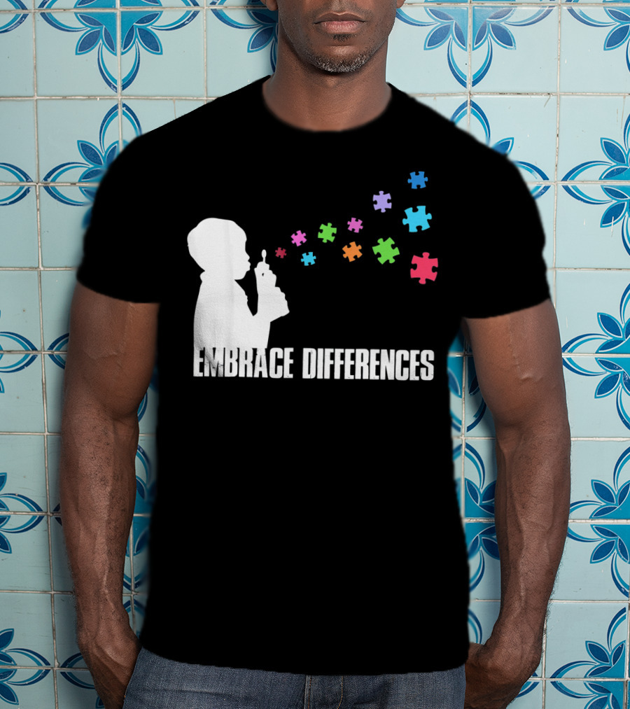 Embrace Differences Support Auti Autism Puzzle Pieces Bubbles T-Shirt