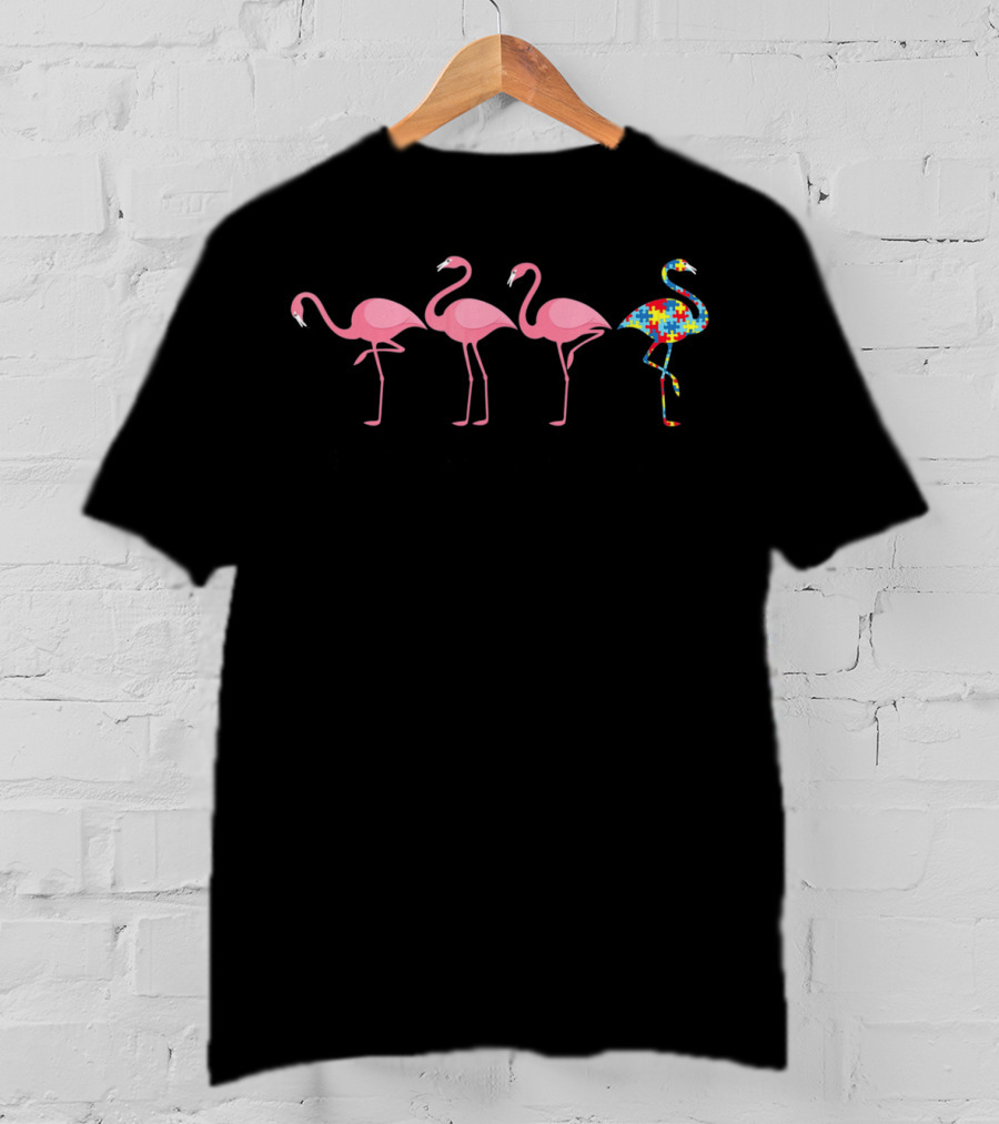 Autism Awareness Pink Flamingo Rainbow Puzzle T-Shirt