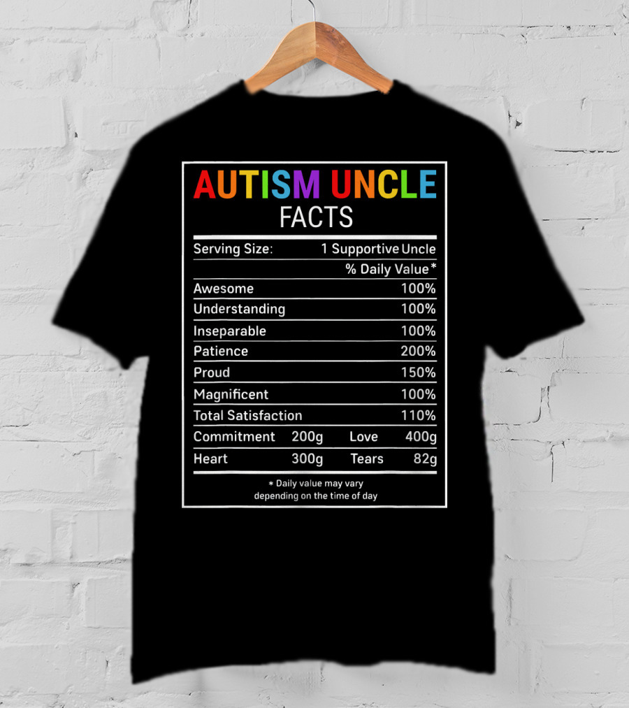 Autism Uncle Facts Awesome Supportive Understanding Patience Proud Heart Commitment Love Awareness T-Shirt