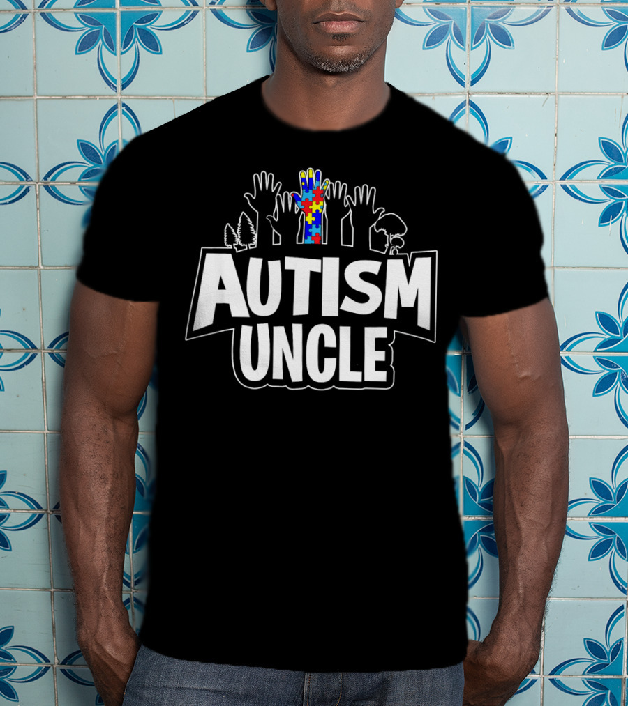 Autism Uncle Puzzle Hand Support Awareness T-Shirt
