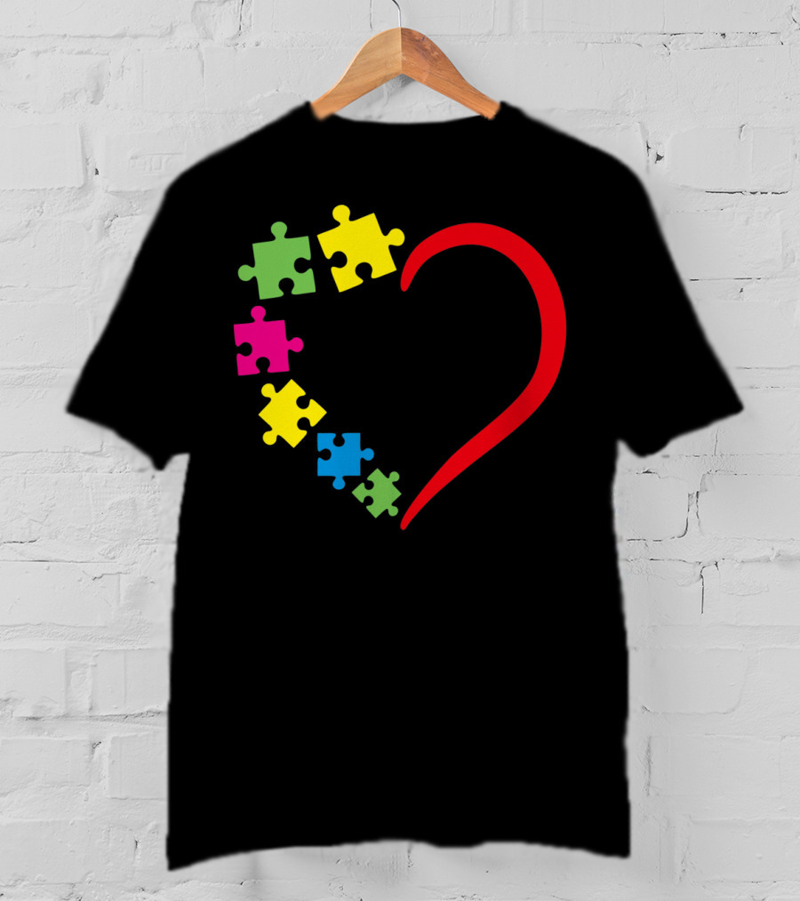 Love Ribbon Heart Puzzle Autism Awareness T-Shirt
