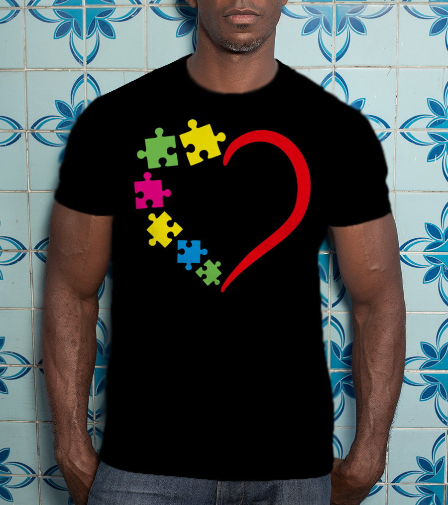Love Ribbon Heart Puzzle Autism Awareness T-Shirt