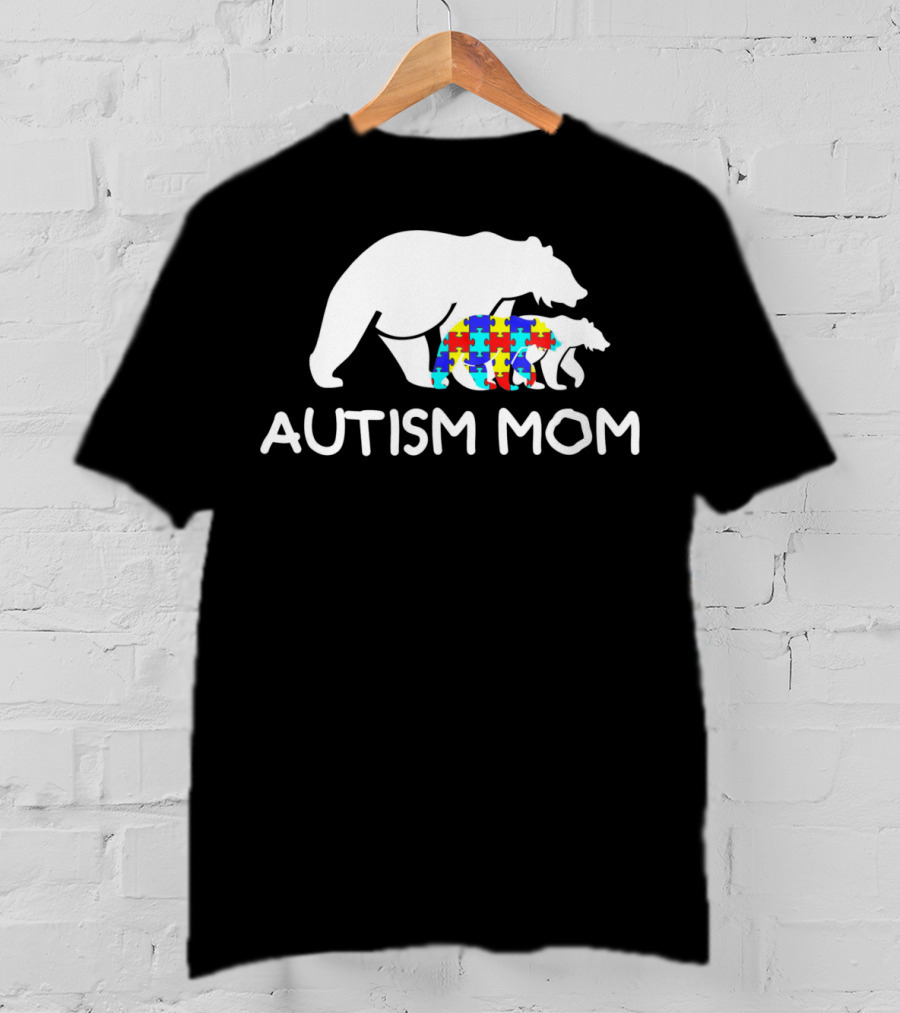 Autism Mom Awareness Mama Bear Puzzle Support T-Shirt