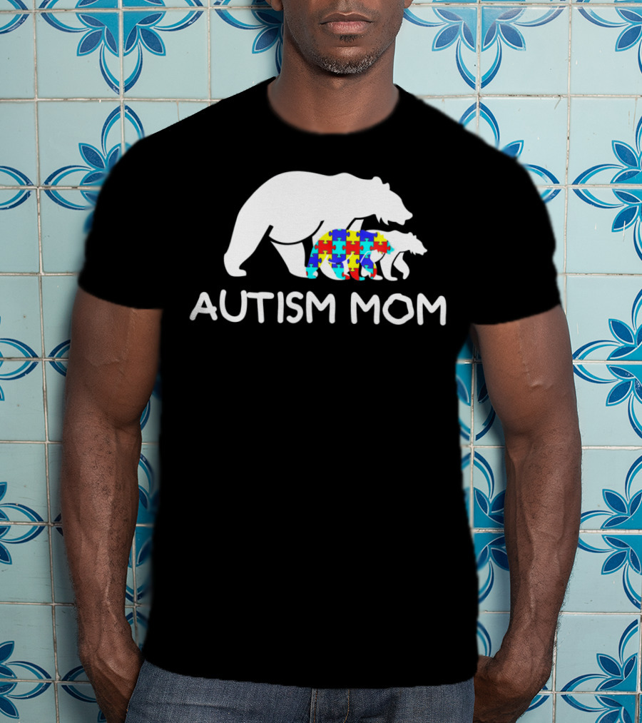 Autism Mom Awareness Mama Bear Puzzle Support T-Shirt