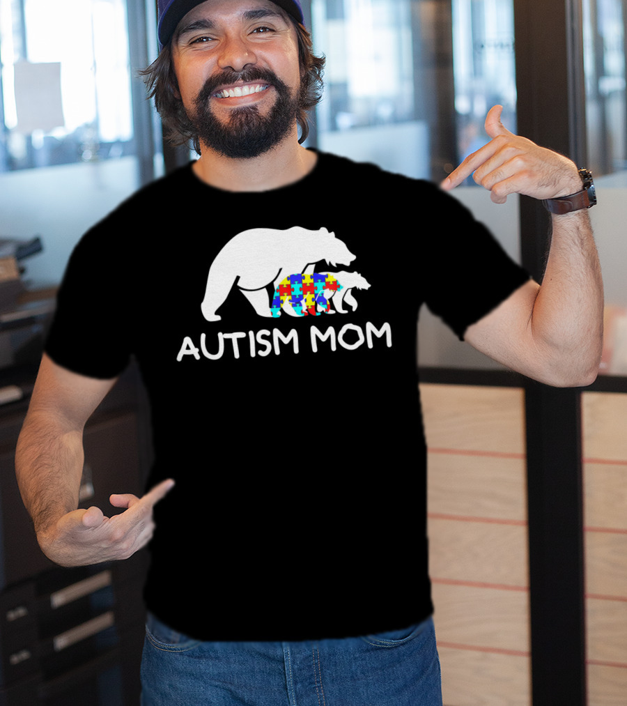 Autism Mom Awareness Mama Bear Puzzle Support T-Shirt