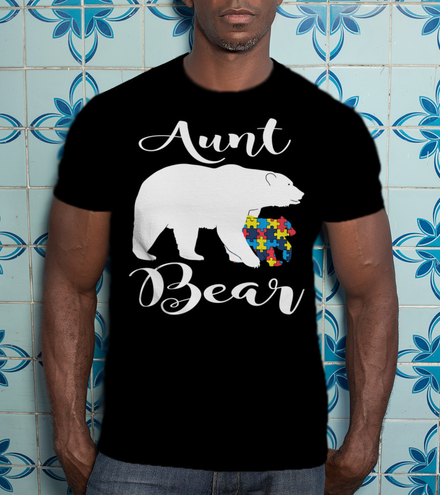 Aunt Bear Autism Puzzle Family Bear T-Shirt