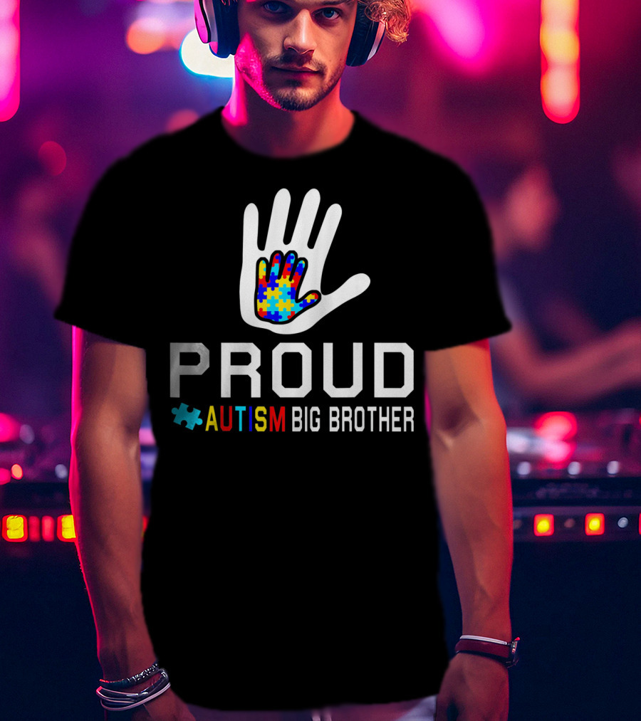 Proud Autism Big Brother Puzzle Hand T-Shirt